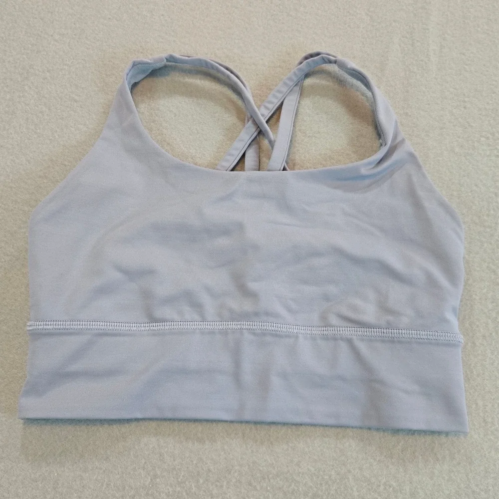 Lululemon Energy Bra Longline Womens 4 Blue Lavender Strappy Back Medium Support